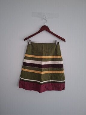 Olive Green Multicolor Striped A-Line Skirt with Side Zipper SZ EU 36/US 2 or 4